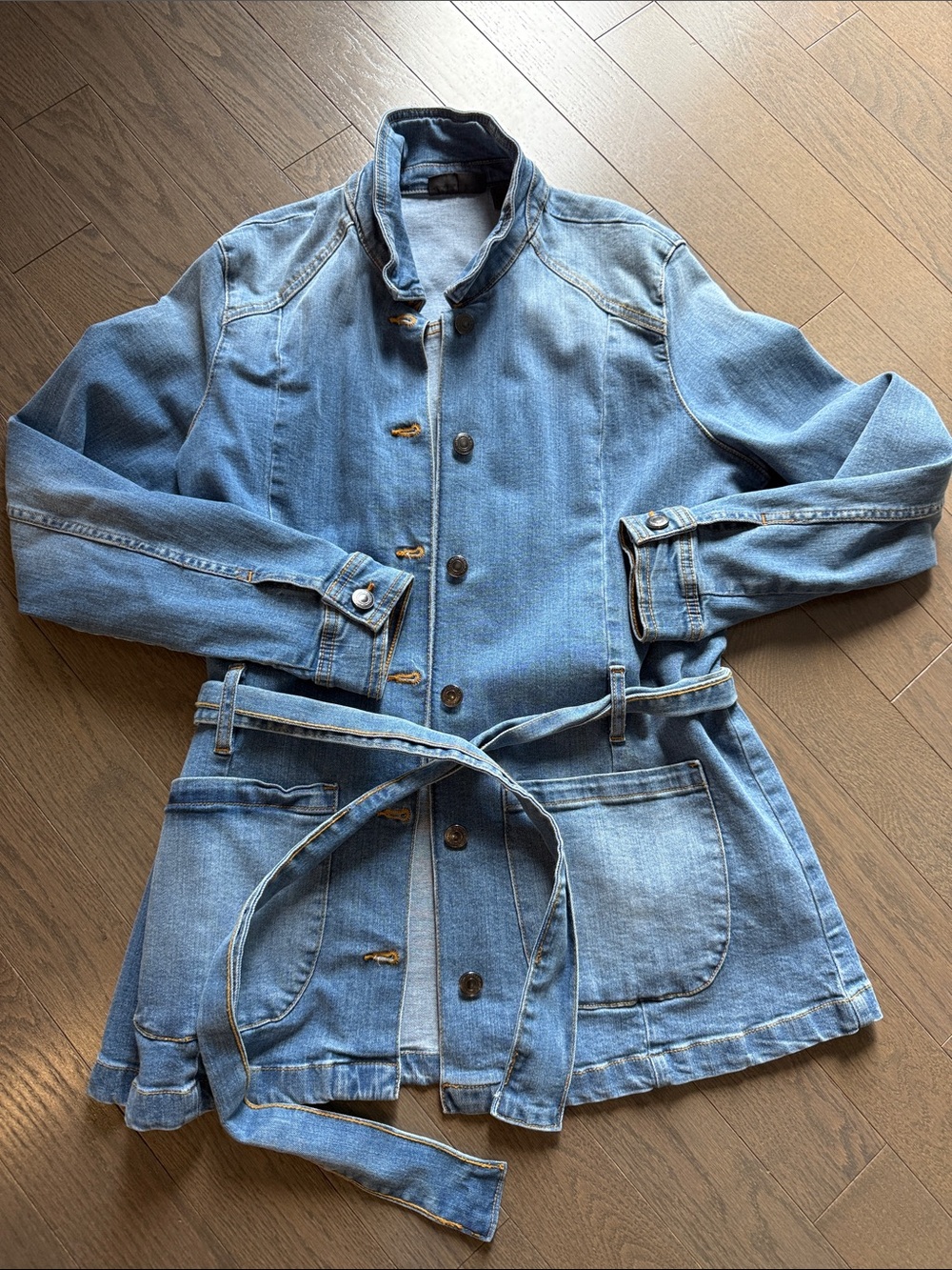 Women's Blue Denim Belted Jean Jacket